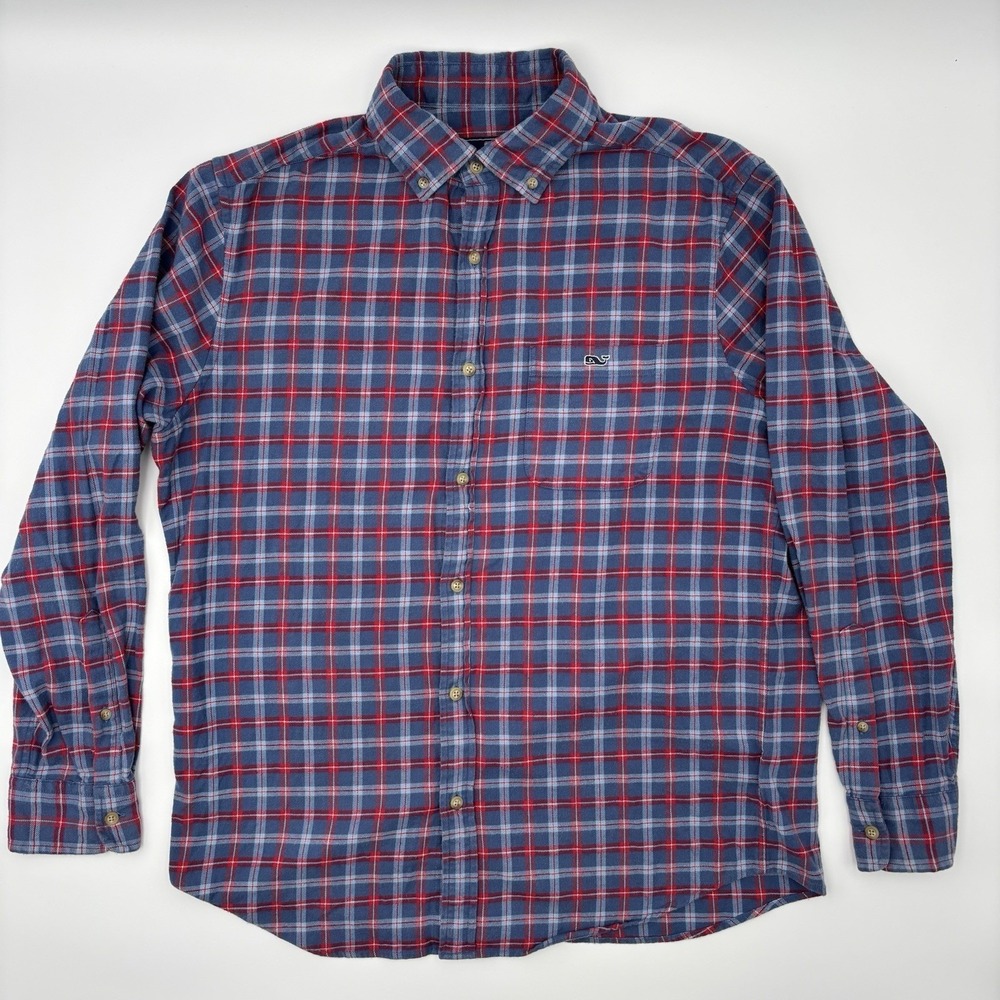 Vineyard Vines Classic Fit Tucker Shirt Mens M Red Blue Plaid Stretch Button Up